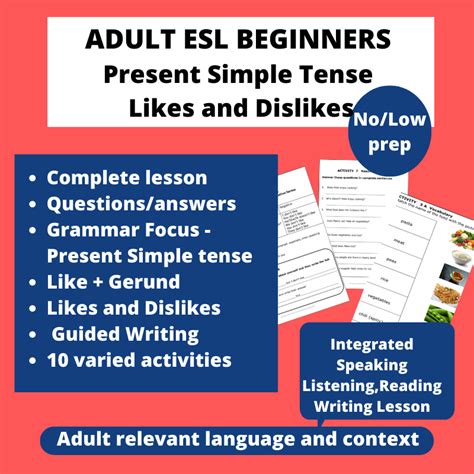 Adult Beginners Esl Lesson Present Simple Tense Likes And Dislikes