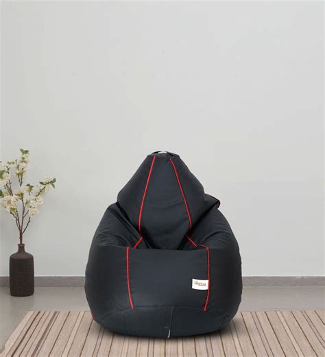 Buy Classic Xxxl Leatherette Bean Bag With Beans In Red Piping Black