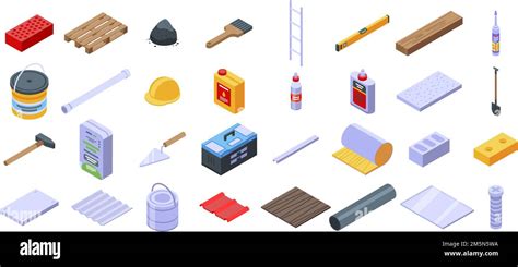 Construction Materials Icons Set Isometric Set Of Construction