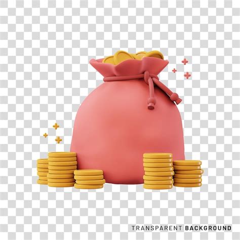 Saco De Dinheiro Com Moedas De Dólar Ou Renderização Em 3d De Dinheiro