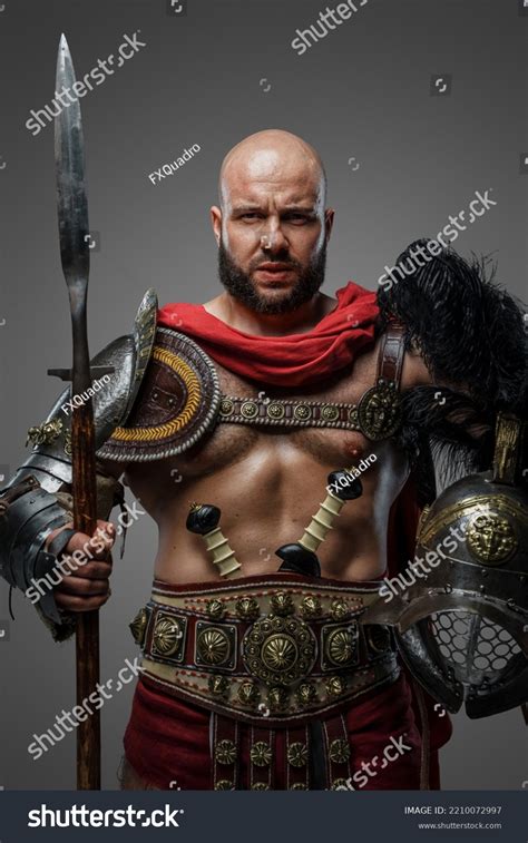 Shot Serious Roman Gladiator Naked Torso Stock Photo 2210072997 Shutterstock