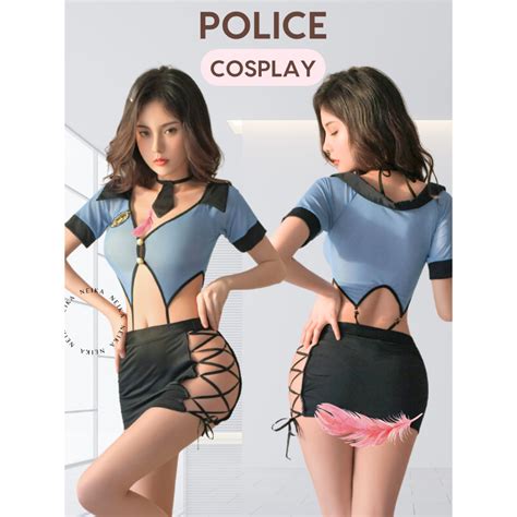 Jual Lingerie Cosplay Polisi Wanita Polwan Police Sexy Costume Kostum Transparan Seragam Uniform