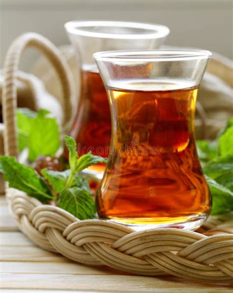 Traditional Arabic Turkish Tea Served With Mint Stock Image Image Of