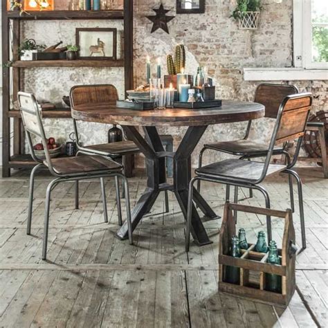 Reclaimed Wood Large Round 120 Cm Dining Tables For Pub Restaurant