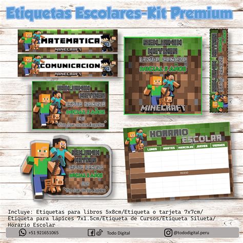 Etiquetas Escolares Imprimibles Minecraft Editables Descarga Etsy Schweiz