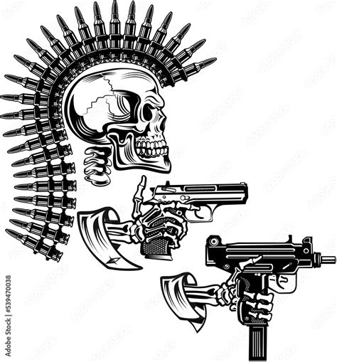 Skeleton With Guns Cartridges And Pistols Stock Illustration Adobe Stock