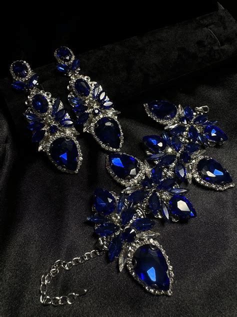 Bikini Competition Blue Rhinestone Jewelry Set Fitness Competition Jewelry NPC IFBB WFBB