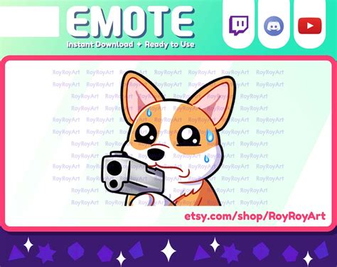Twitch Emote Cute Dog Corgi Gun Emote Sub Emoji Etsy