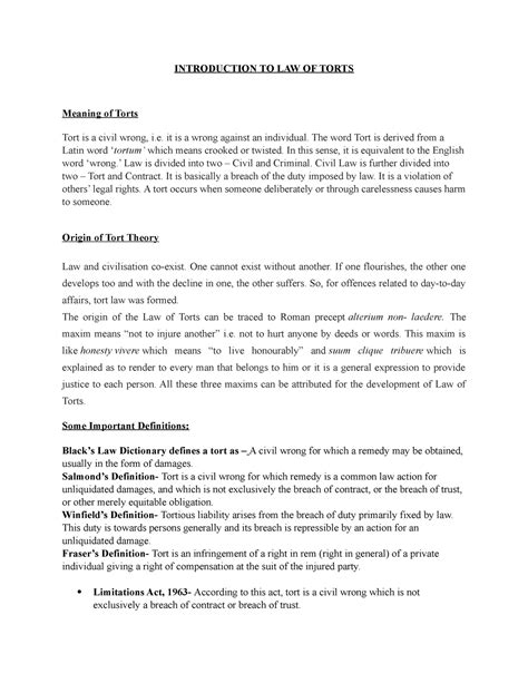 Ch 1 Introduction To Law Of Torts Introduction To Law Of Torts