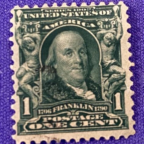 1139 Stamps Us 1c 1902 Benjamin Franklin Bluish Green