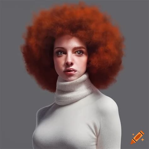 Realistic Portrait Of A Beautiful Redhead Woman With A Massive Afro In