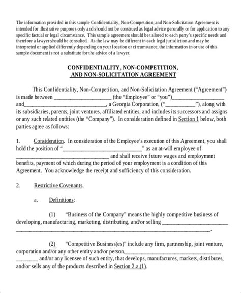 Employee Confidentiality Non Compete Agreement Template Master Template