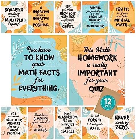 Amazon Decorably 12 Math Posters For High School Classroom