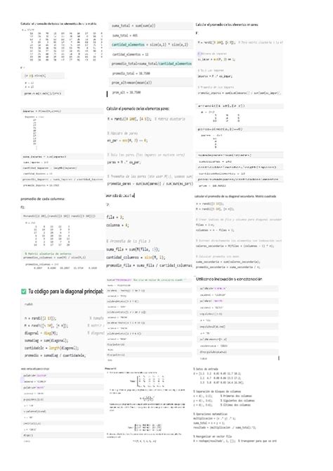 Apuntes de Códigos MATLAB: Promedios y Operaciones con Matrices - Studocu