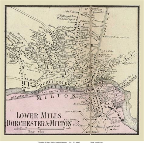 Lower Mills Dorchester And Milton Massachusetts 1858 Old Town Map