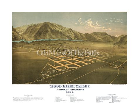 Full Color Fine Art Map Of Wood River Valley With Hailey Idaho In The