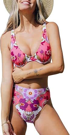 Amazon Cupshe Women S Bikini Sets Two Piece Swimsuit High Waisted V Neck Adjustable Straps