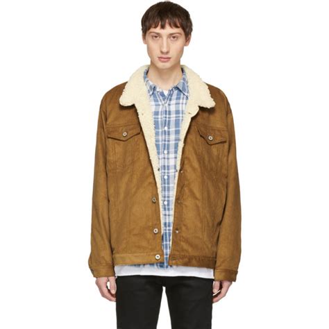 Naked And Famous Denim Brown Oversized Corduroy Sherpa Jacket Naked And Famous Denim