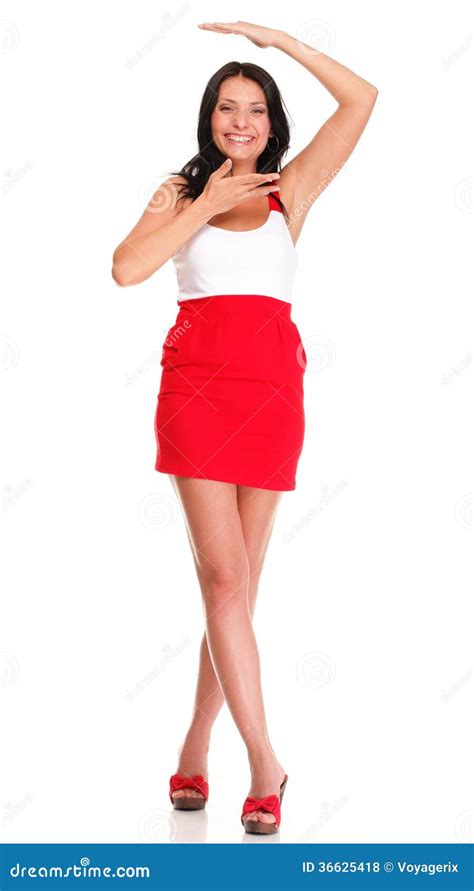 Portrait Of Brunette In Red White Dress Isolated Stock Photo Image Of Pretty Figure 36625418