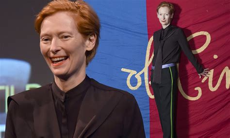 Tilda Swinton Looks Typically Stylish In A Satin Pussy Bow Blouse As She Attends Screening