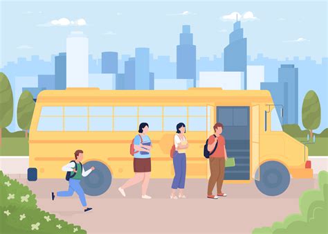 children   school bus flat color vector illustration