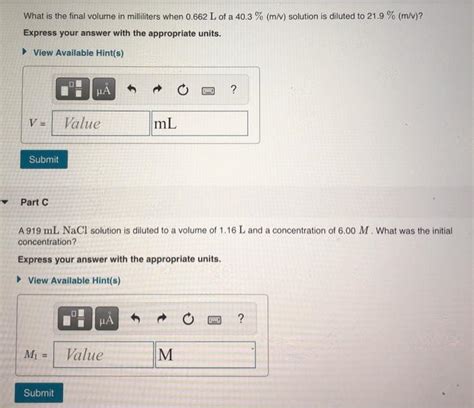 Solved What Is The Final Volume In Milliliters When 0 662 L