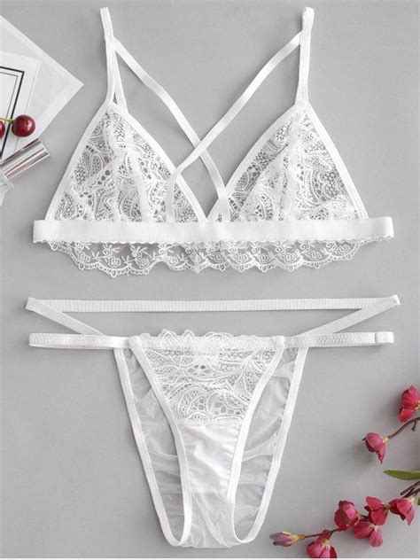 Off Unlined Sheer Lace Bra And Panty Lingerie Set In White