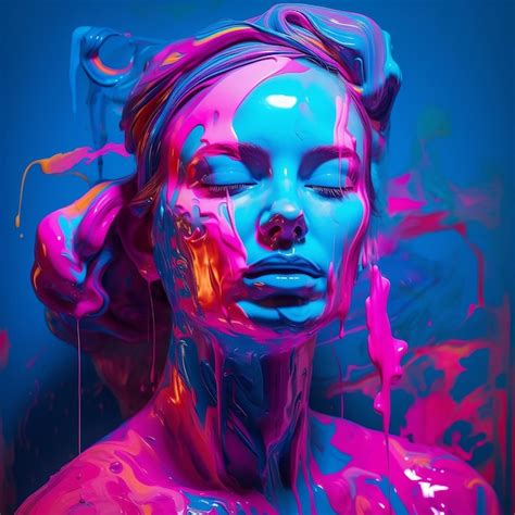 Premium Ai Image A Woman With A Pink And Blue Paint On Her Face