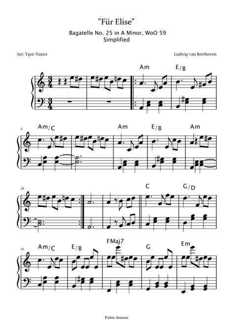 Beethoven F R Elise Easy Piano Chords Version Arr Ygor Nunes By