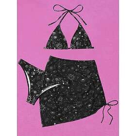 SHEIN 3 pack Bikini och strandkjol med stjärnhimmeltryck Söt Kjol Naturlig Svart Galaxy Grimma