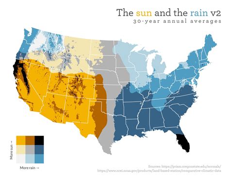 [OC] Annual sunshine vs rainfall across the contiguous U.S. (updated