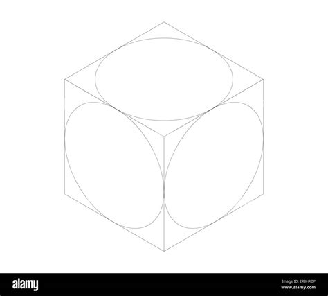 isometric drawing   cube  circles inscribed stock vector image