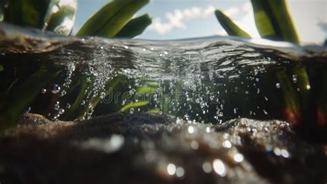 Underwater Oasis Bubbles Dance Beneath the Surface Amidst Lush Greenery ...