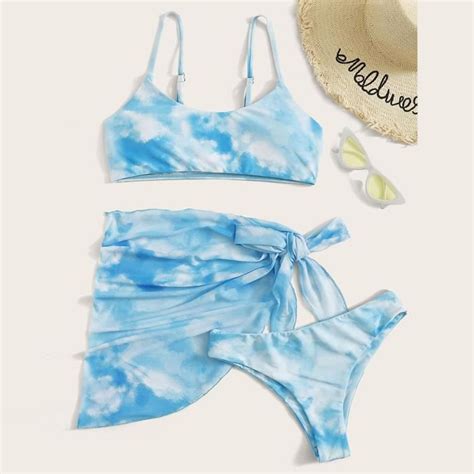 Ensemble De Bikini Imprimé Pour Femme Maillot Bain Trois Pièces Soutien Gorge Rempli Maillots