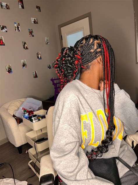 Black And Red Knotless Braids With Curls Cute Braided Hairstyles