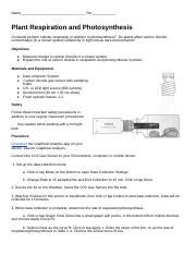 Petrov Copy Of Plant Respiration And Photosynthesis Docx Name Per