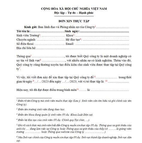 don xin thuc tap danh cho sinh vien va huong  cach ghi