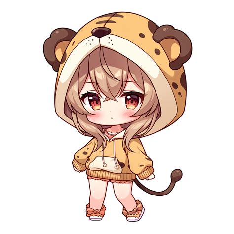 Cute Chibi Girl Wearing A Tiger Hoodie Ai Generative 33494778 Png