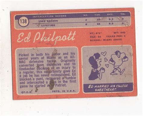 Topps Football Rookie Ed Philpott Boston Patriots Ebay