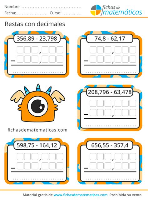 Restas Con Decimales Fichas De Matemáticas