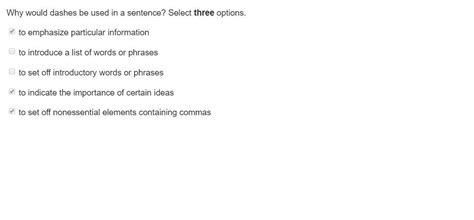 dashes     sentence select  options