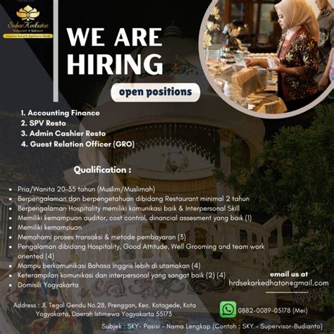 Lowongan Kerja Accounting Finance Spv Resto Admin Cashier Resto