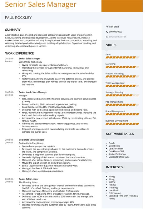Senior Sales Manager Resume Samples 3 Examples Visualcv