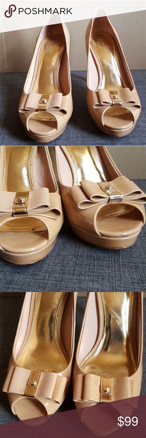Coach Starla Nude Patent Leather Platform Peep Toe