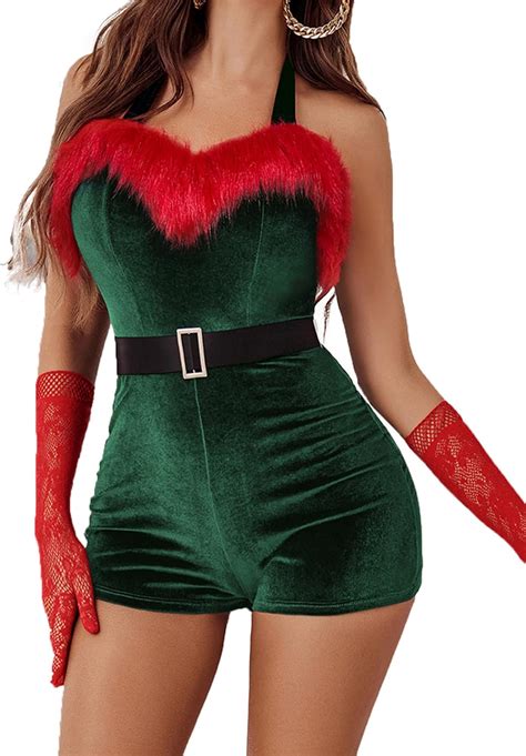 Amazon Avidlove Womens Sexy Santa Costume Velvet Romper Christmas Shorts Bodysuit Lingerie