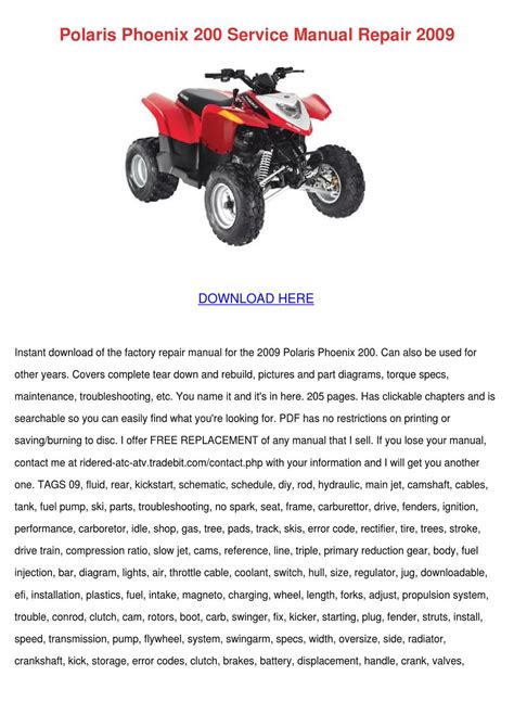 Polaris Phoenix 200 Service Manual Repair 200 by Ethelyn Hrycenko - Issuu