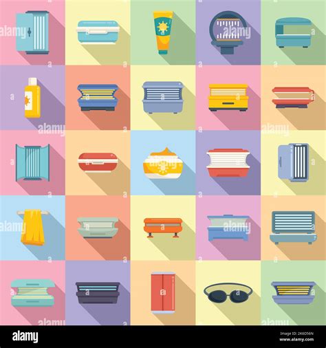 Solarium Icons Set Flat Vector Bronze Bed Bikini Lamp Stock Vector Image Art Alamy