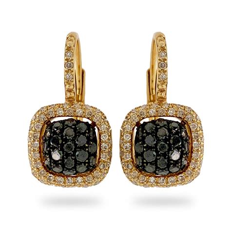 Kt Yellow Gold Black And White Diamond Halo Earrings E B Horn