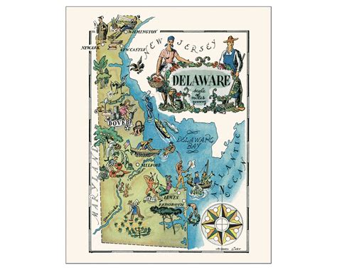 Fun State Map of Delaware – Digital Download PRINTABLE Vintage