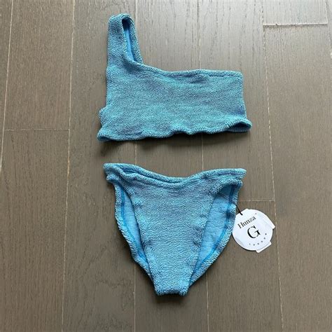 Hunza G Swim Nwt Hunza G Nancy Bikini Set Sky Blue One Shoulder Knit Crinkle New Poshmark